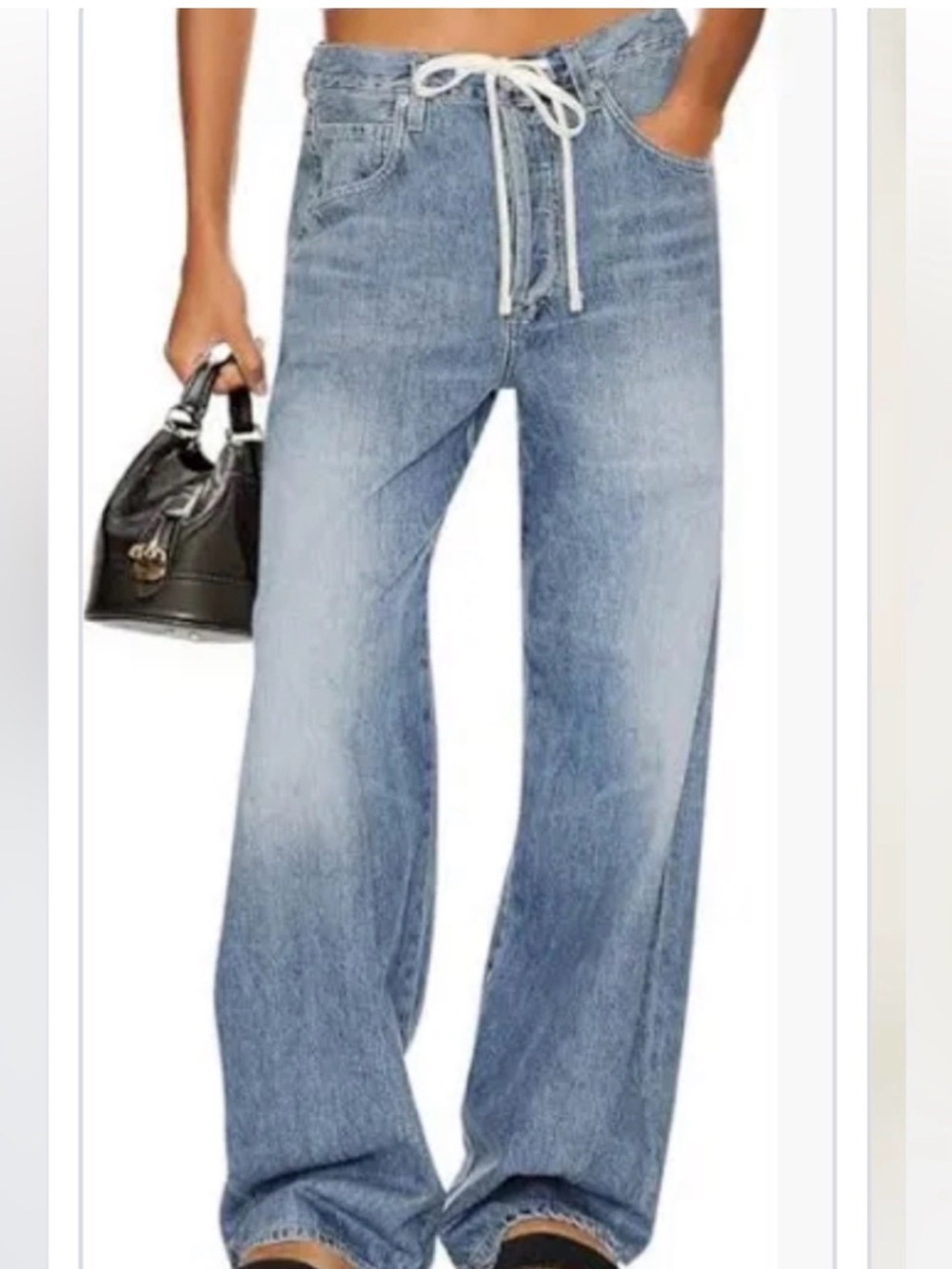 OAT New York Wide Leg Dark Blue Women’s Jeans with Drawstring